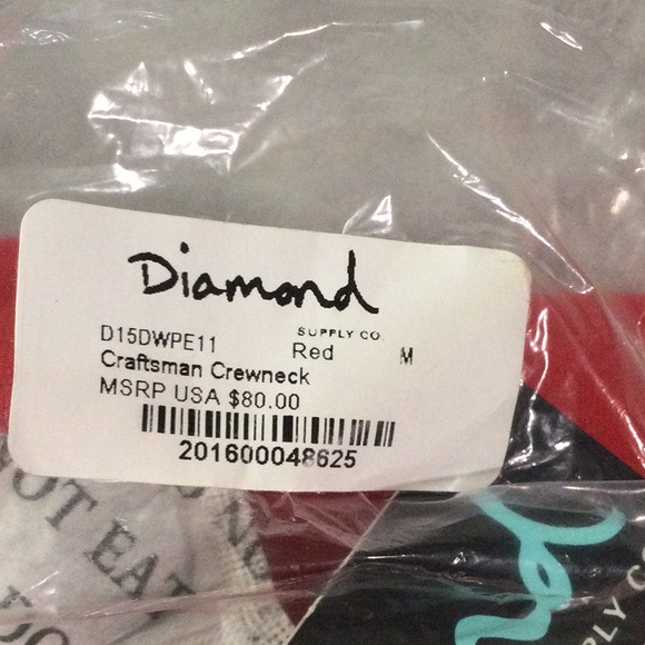 Diamond Supply Co Red Craftsman Crewneck Sweatshirt Size M - Picture 8 of 8